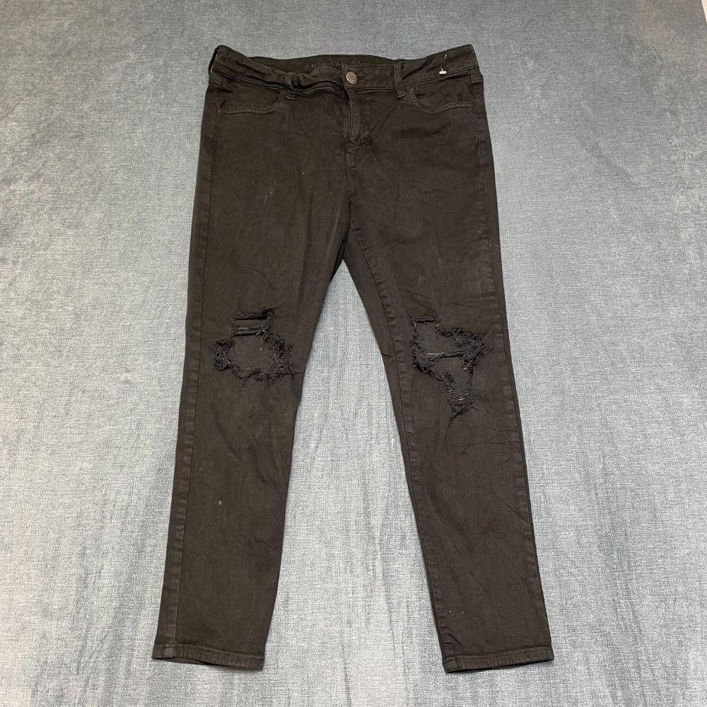 American Eagle Outfitters Skinny Jeans Womens 34W Black Distressed Dark Wash